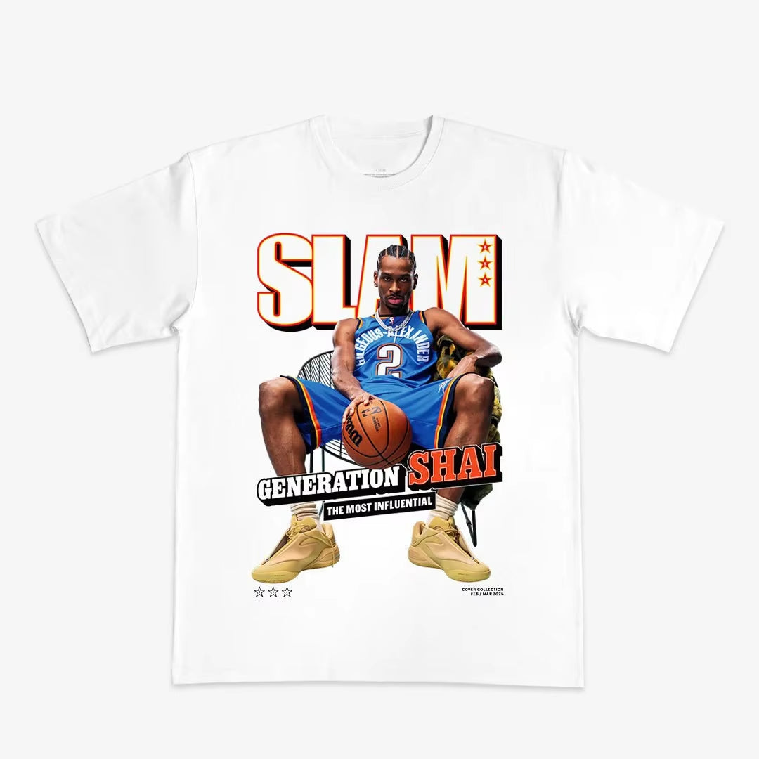 Sportswear T-Shirt Men'S Cotton Overszied Y2K T-Shirt SLAM Cover Tee Basketball Star Print Mvp Scorer SHAI Short Sleeves Top Tee