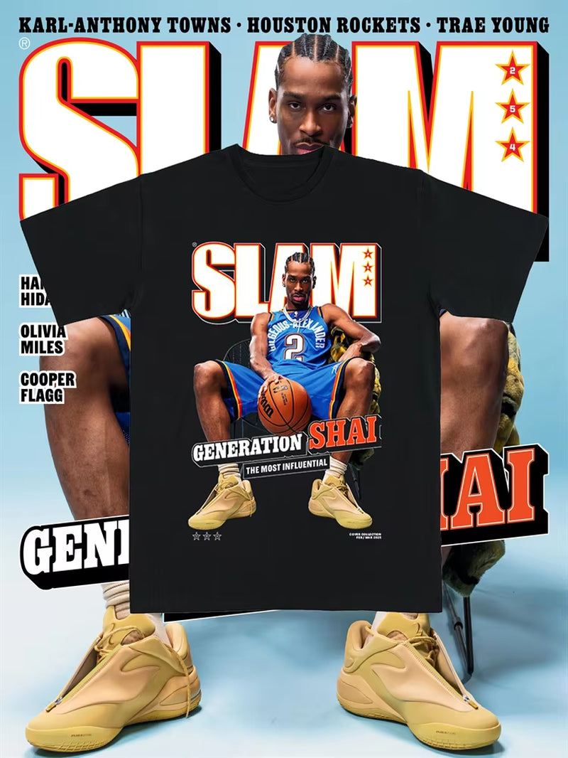 Sportswear T-Shirt Men'S Cotton Overszied Y2K T-Shirt SLAM Cover Tee Basketball Star Print Mvp Scorer SHAI Short Sleeves Top Tee