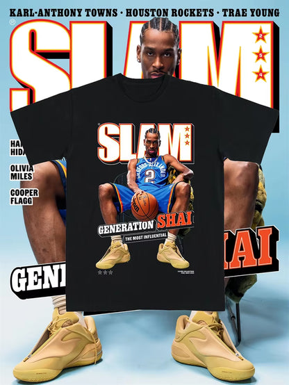 Sportswear T-Shirt Men'S Cotton Overszied Y2K T-Shirt SLAM Cover Tee Basketball Star Print Mvp Scorer SHAI Short Sleeves Top Tee