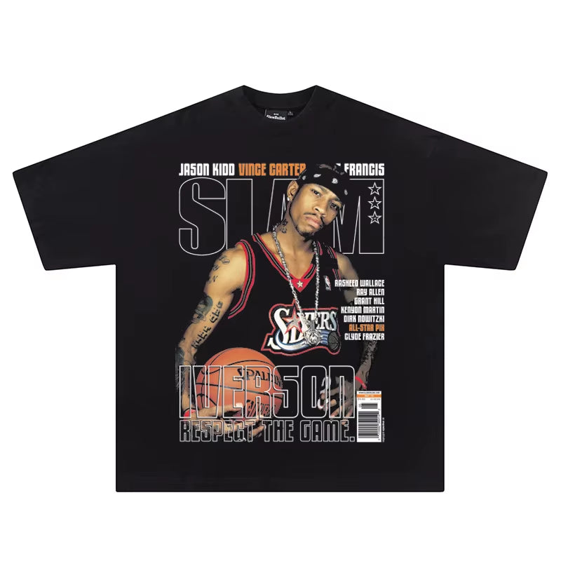 Hip Hop Streetwear Men Tshirts Basketball Star Print T Shirt 100%Cotton Breathable Tees Unisex Oversized Casual Y2K Clothes